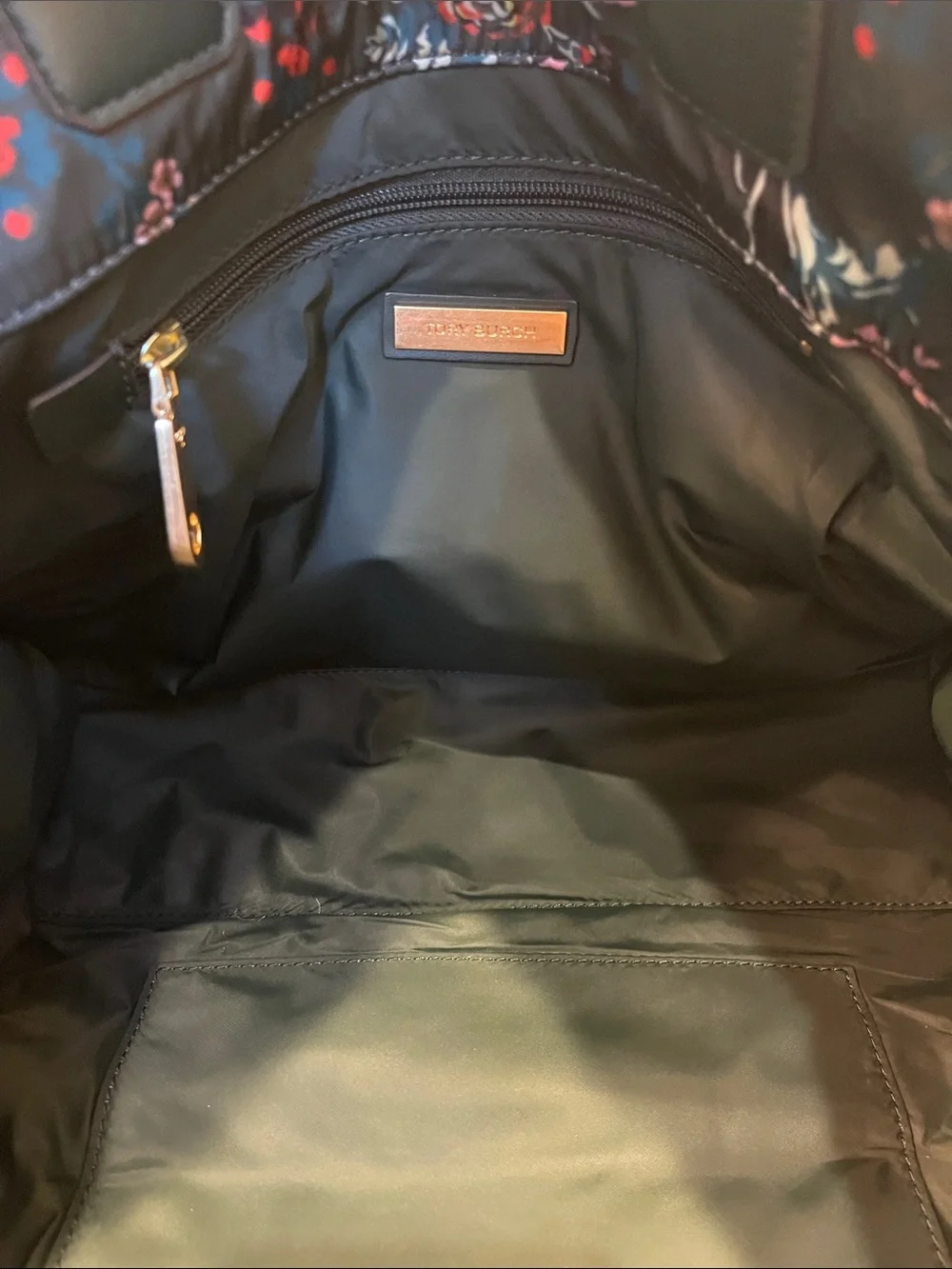 Tory Burch Dark Green Floral Tote